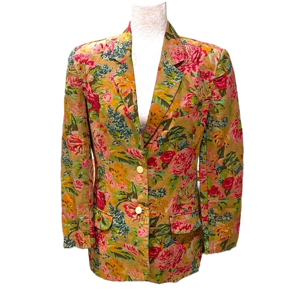 LN Gap Vintage 1980s 90s Floral Print Linen Blend Blazer - S